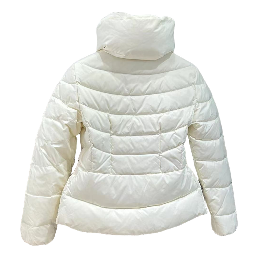 Moncler Drawstring-Waist Stand-Collar Puffer Jacket in Ivory