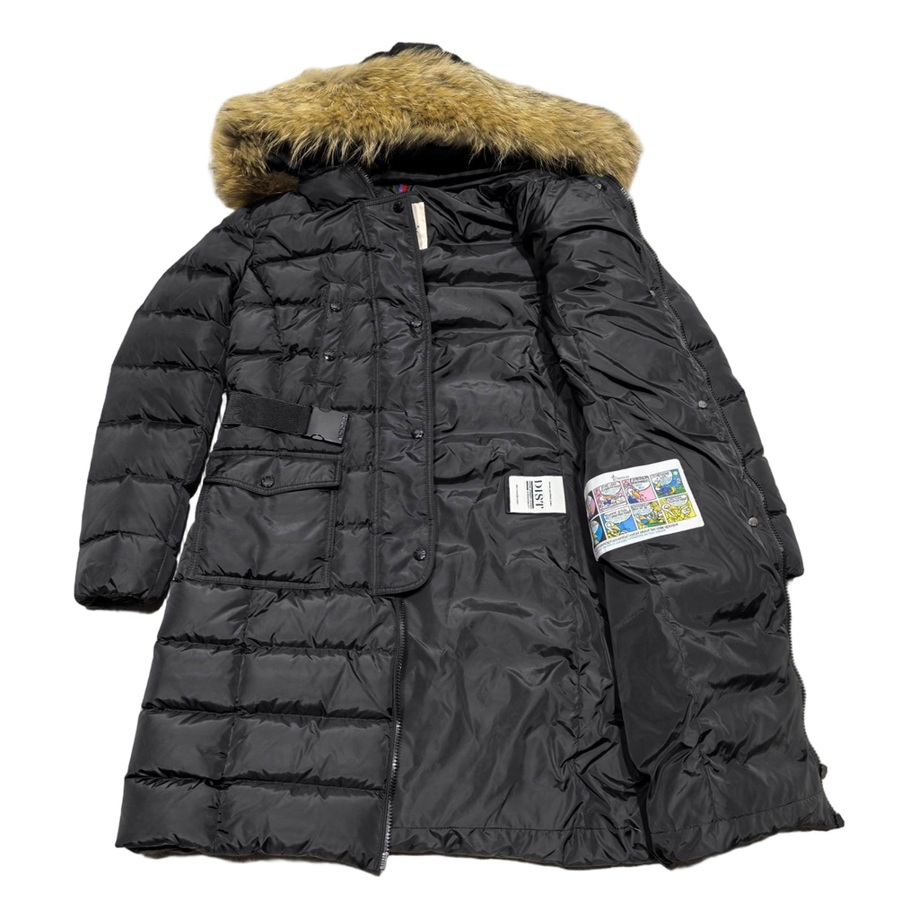 Moncler Four-Pocket Fur-Trim Hooded Long Puffer Coat in Black