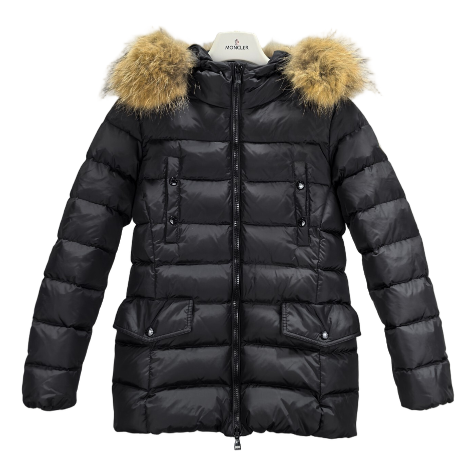 Moncler Four-Pocket Belted Fur-Trim Puffer Jacket in Black