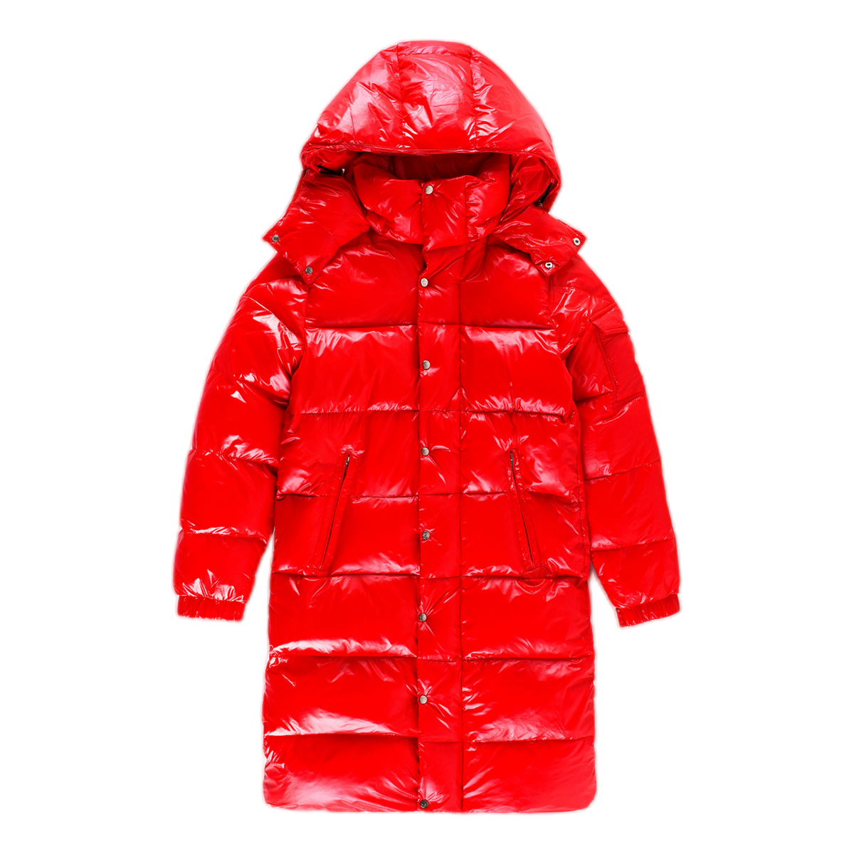 Moncler Hanoverian Glossy Hooded Long Puffer Coat in Red
