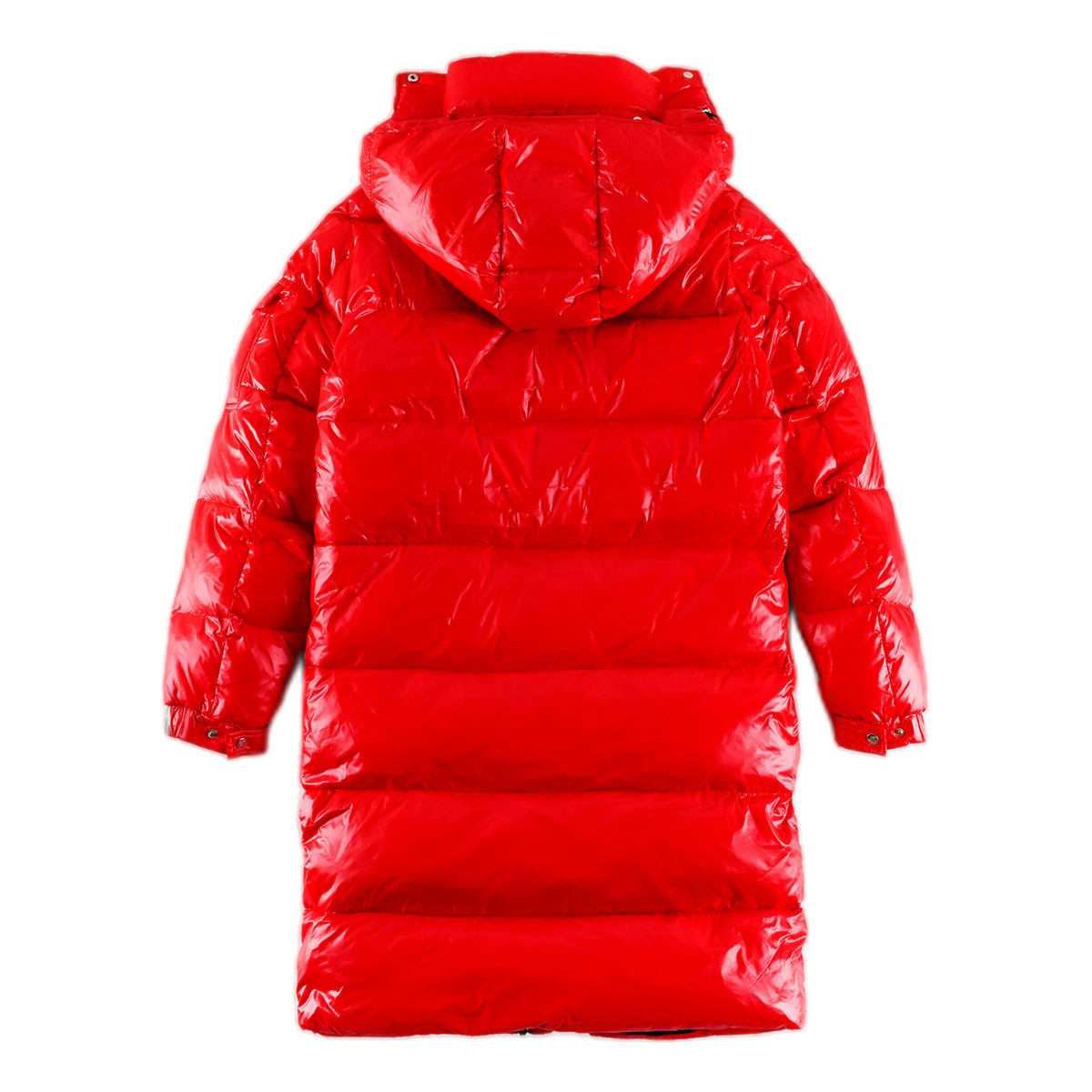 Moncler Hanoverian Glossy Hooded Long Puffer Coat in Red