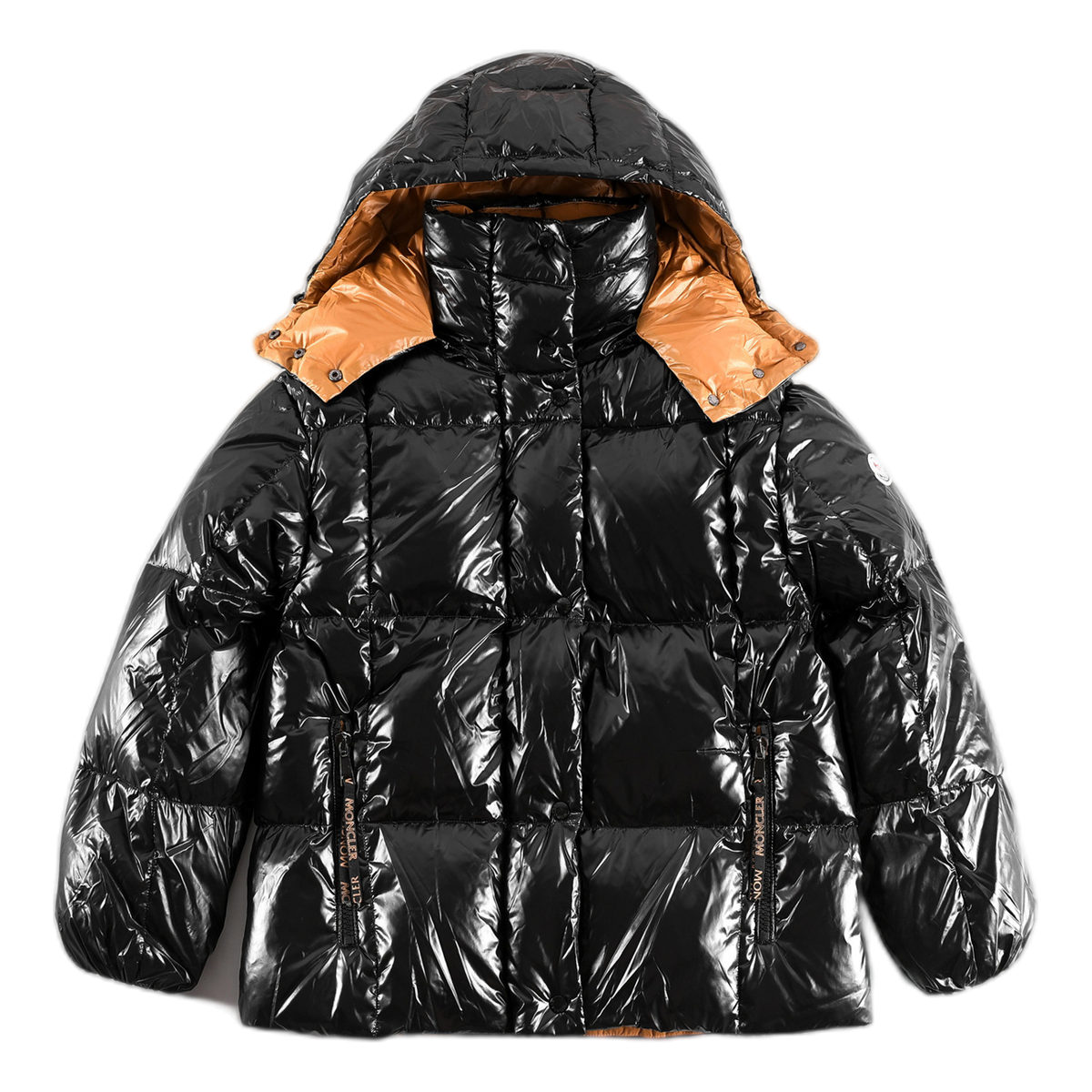 Moncler Copper-Lined Glossy Short Puffer Jacket in Black