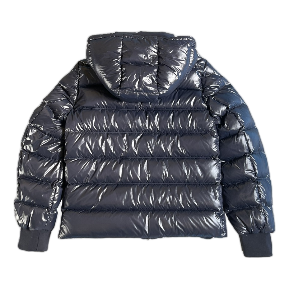 Moncler Glossy Logo-Zip Hooded Puffer Jacket in Navy