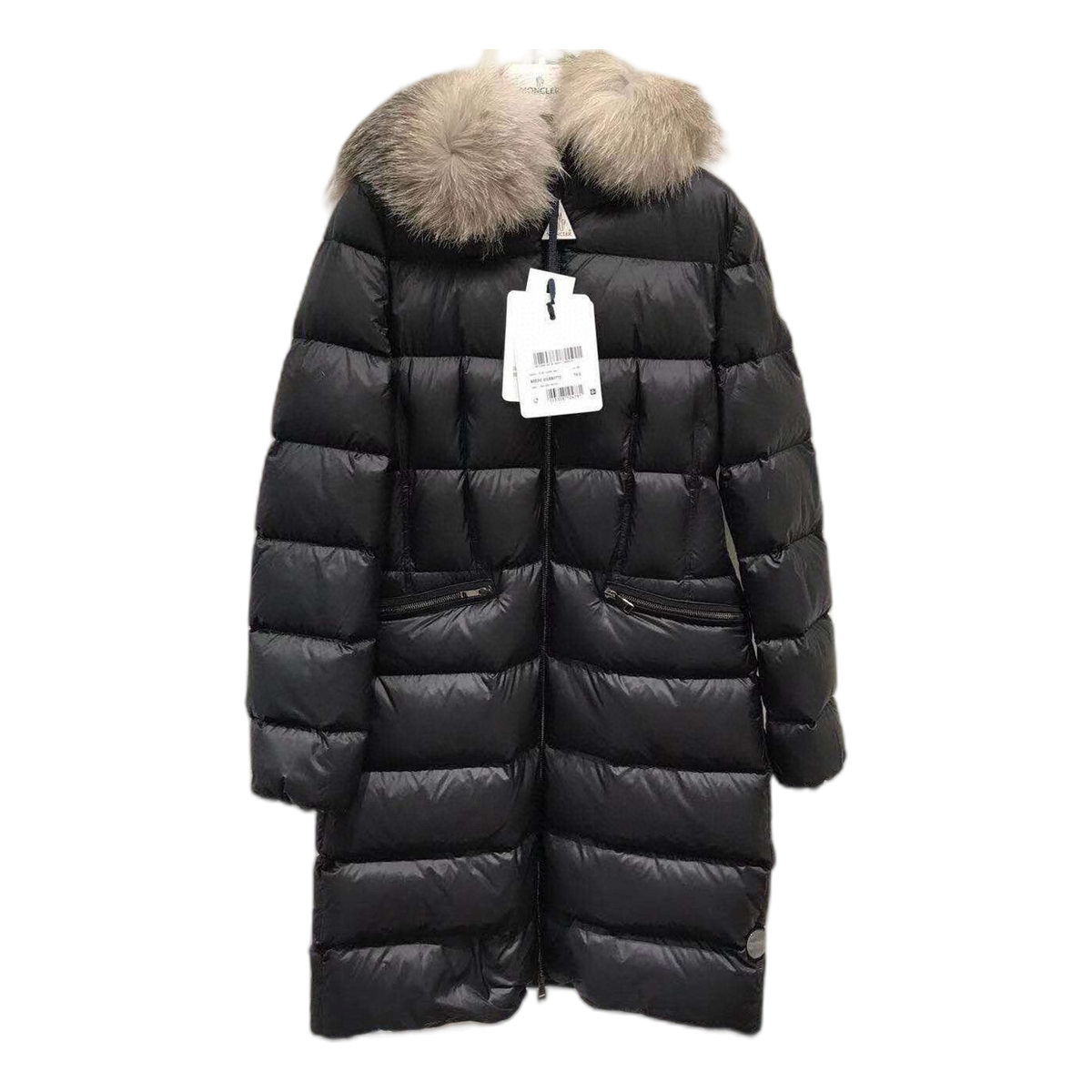 Moncler Four-Pocket Fur-Trim Hooded Long Puffer Coat in Black