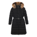 Moncler Khloe Belted Fur-Trim Hooded Long Coat in Black