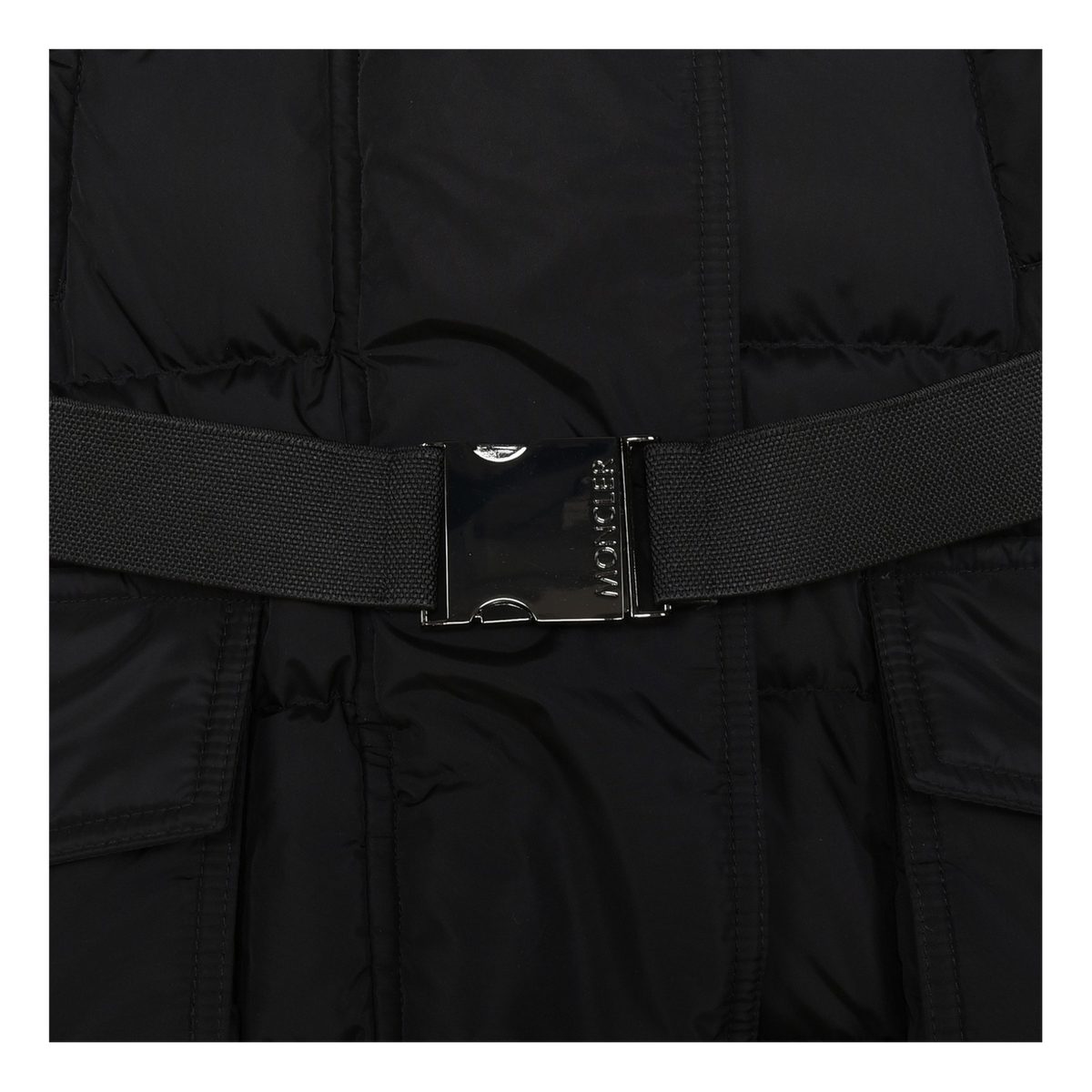 Moncler Khloe Belted Fur-Trim Hooded Long Coat in Black