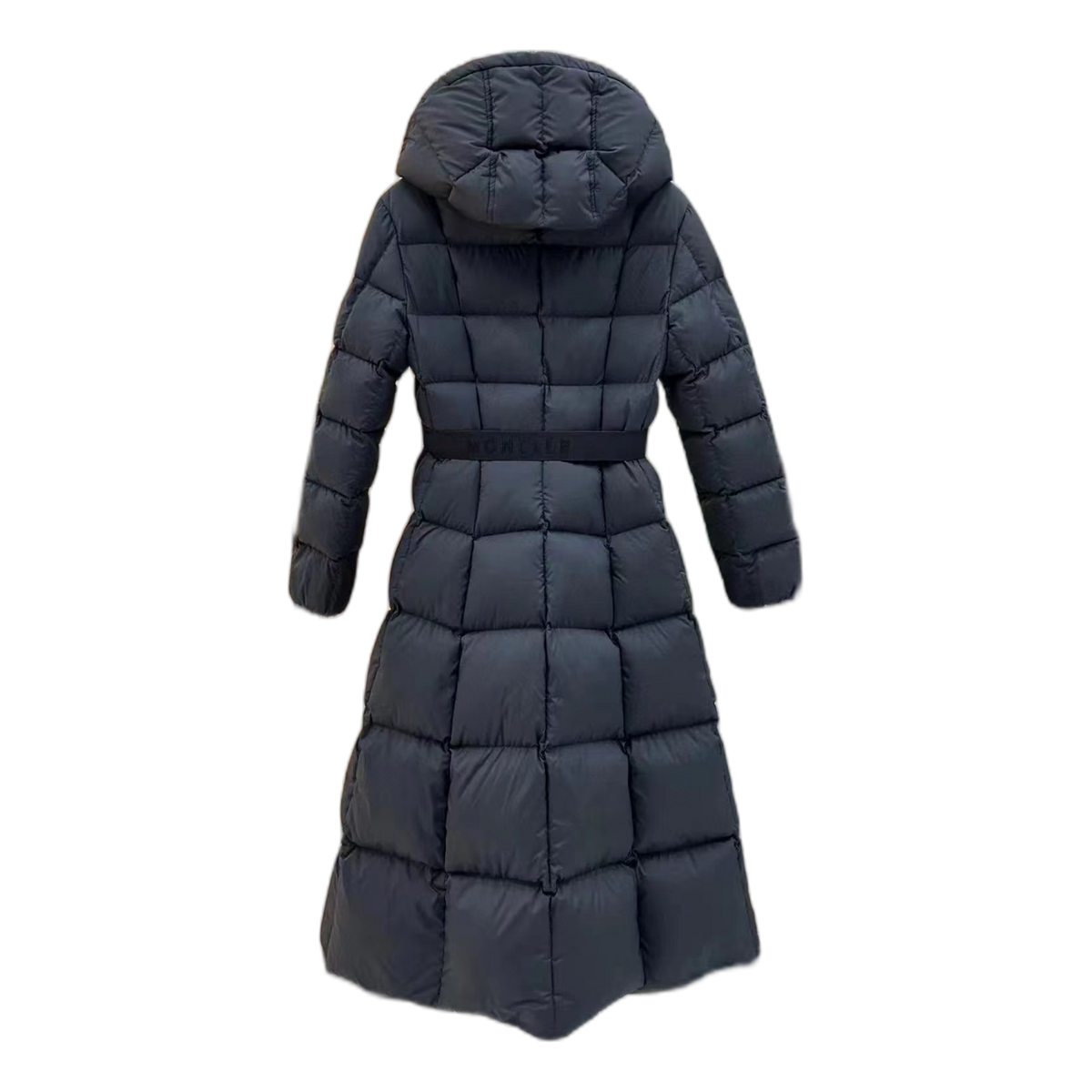 Moncler Drawstring-Hood Fitted Long Puffer Coat in Black