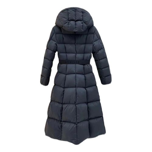 Moncler Drawstring-Hood Fitted Long Puffer Coat in Black