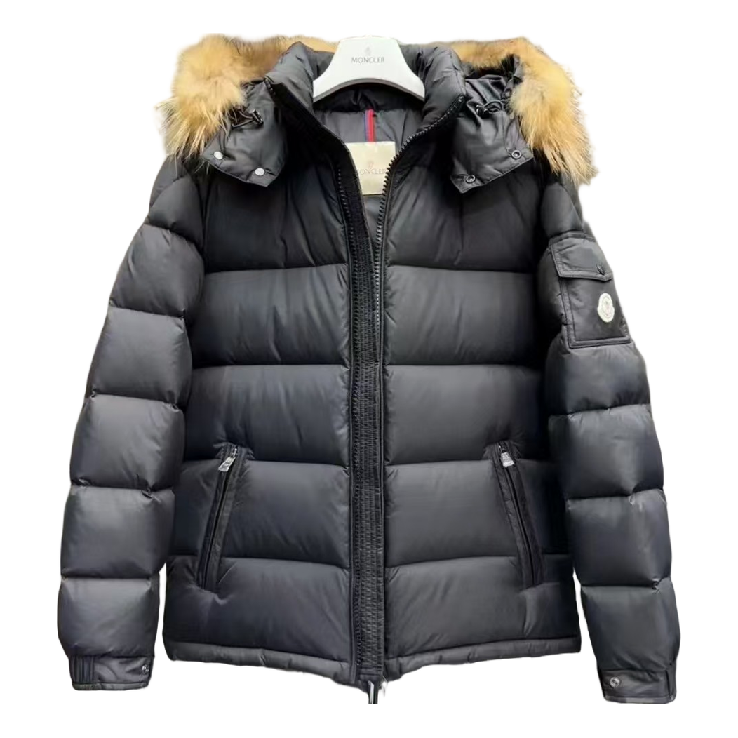 Moncler Fur-Trim Hooded Puffer Jacket in Black