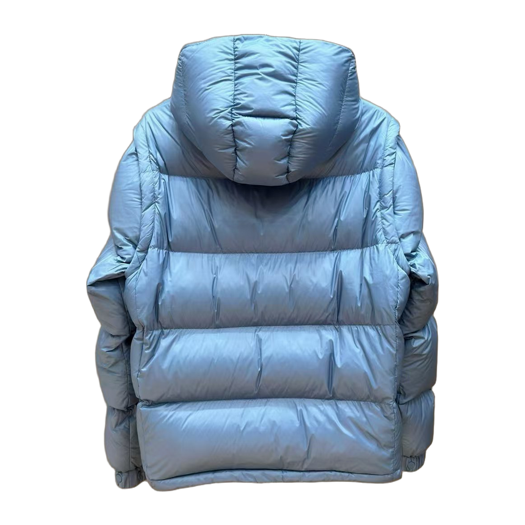 Moncler Orange-Badge Hooded Puffer Jacket in Ice Blue