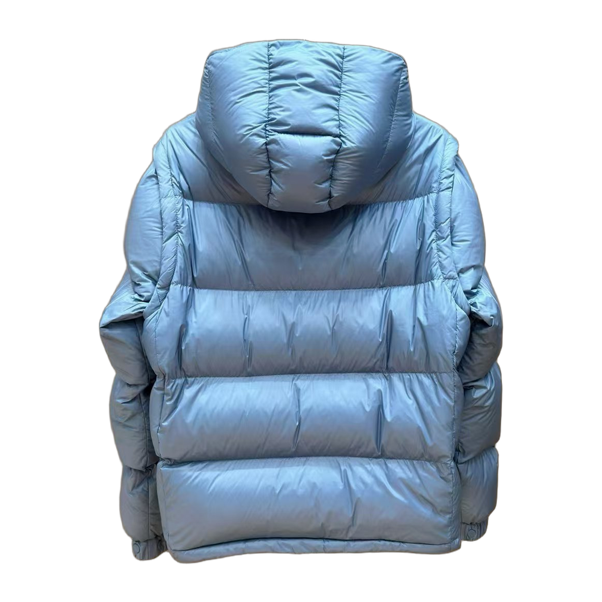 Moncler Orange-Badge Hooded Puffer Jacket in Ice Blue