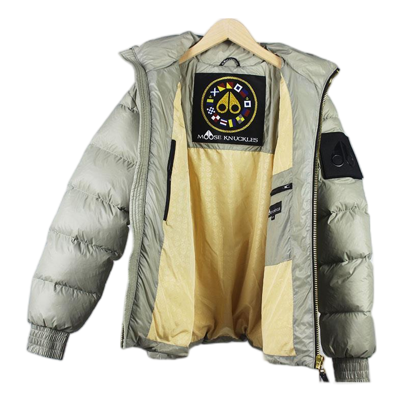 Moose Knuckles Stand-Collar Puffer Jacket in Sage Grey