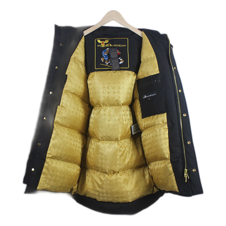 Moose Knuckles Stag Lake Gold-Trim Fur-Hood Parka in Black