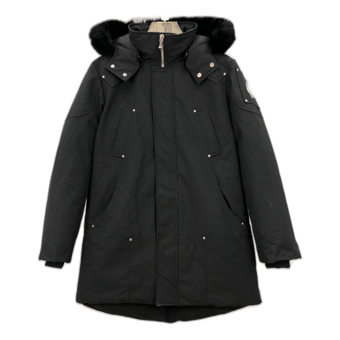 Moose Knuckles Curved-Hem Fur-Trim Hooded Parka in Black