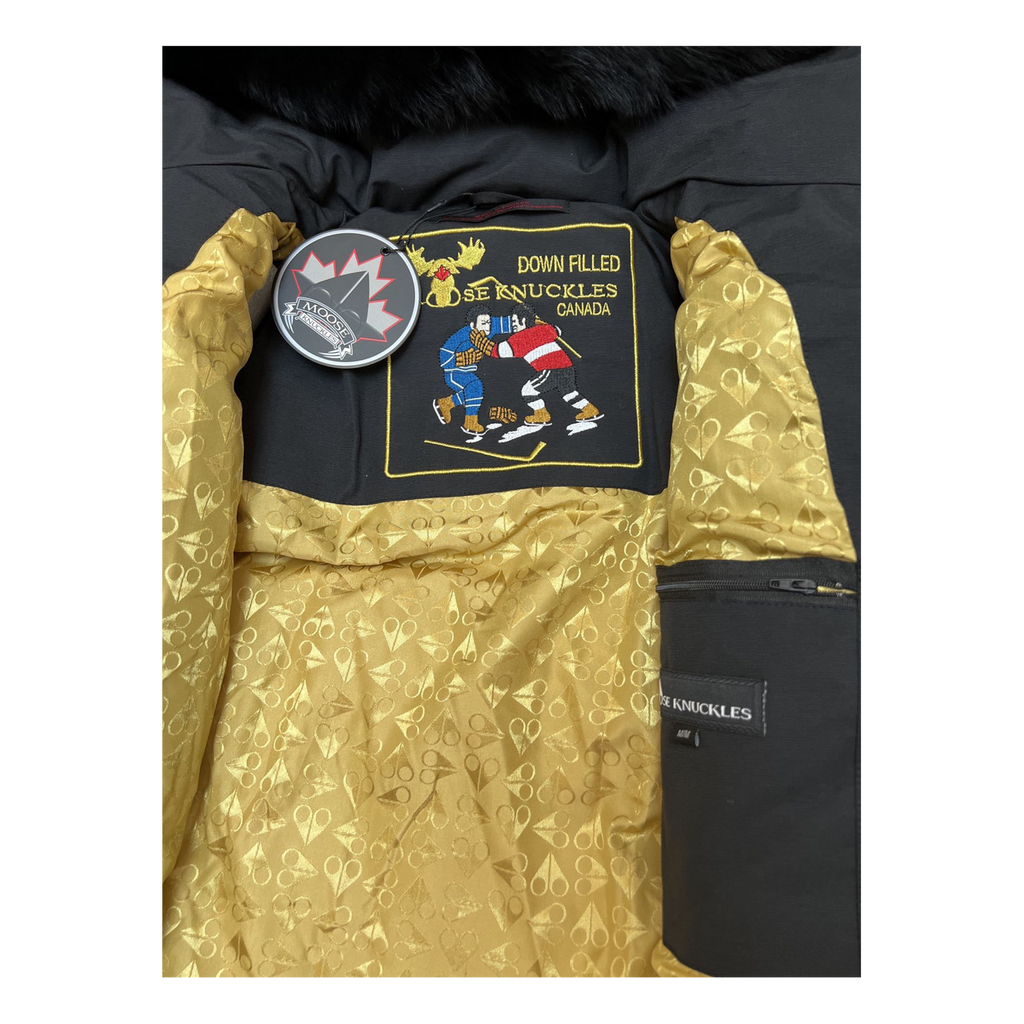 Moose Knuckles Gold 3Q Fur-Trim Puffer Jacket in Black