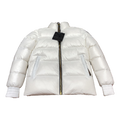 Moose Knuckles Logo-Zip Quilted Puffer Bomber Jacket in Off White