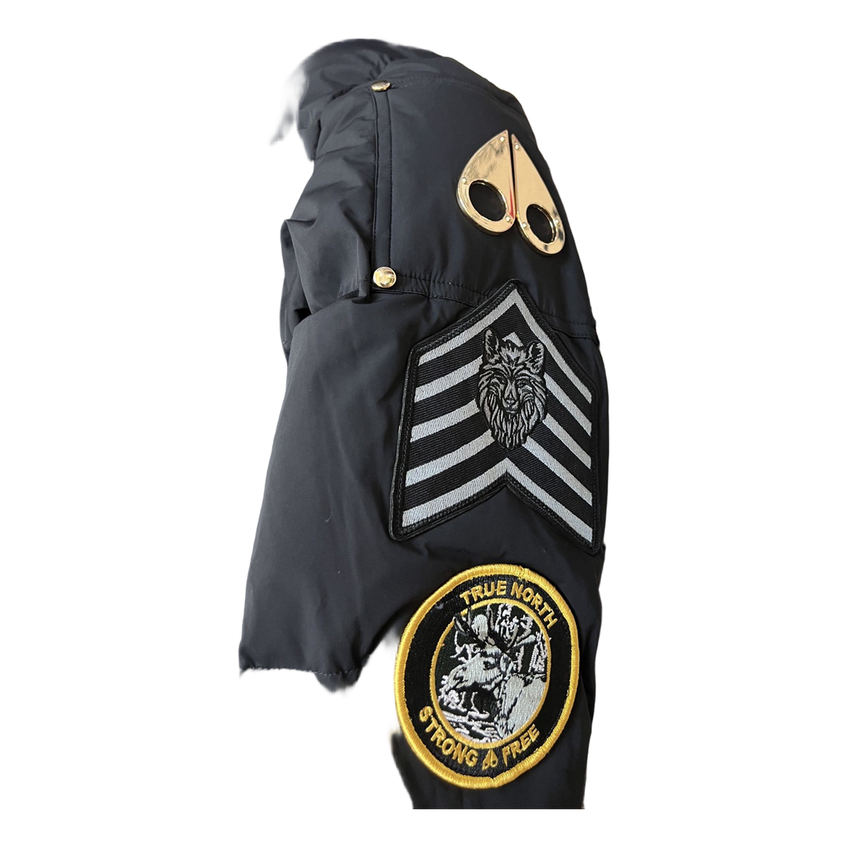 Moose Knuckles Patch-Detail Hooded Bomber in Black