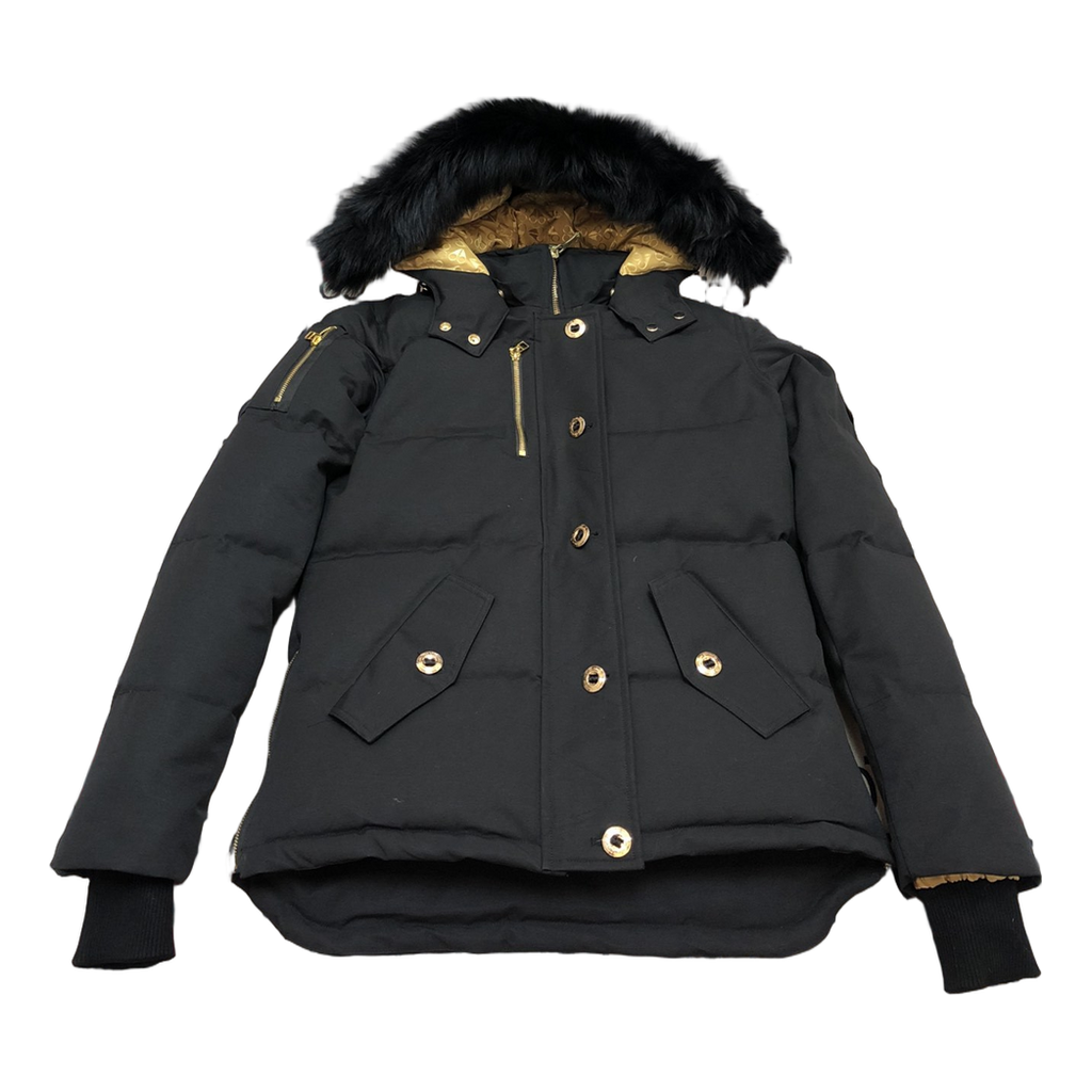 Moose Knuckles Gold 3Q Fur-Trim Hooded Puffer Jacket in Black