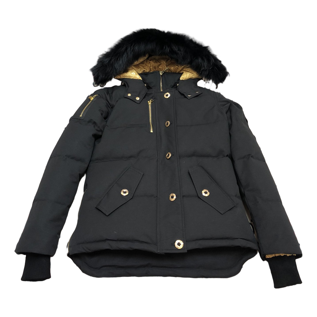 Moose Knuckles Gold 3Q Fur-Trim Hooded Puffer Jacket in Black