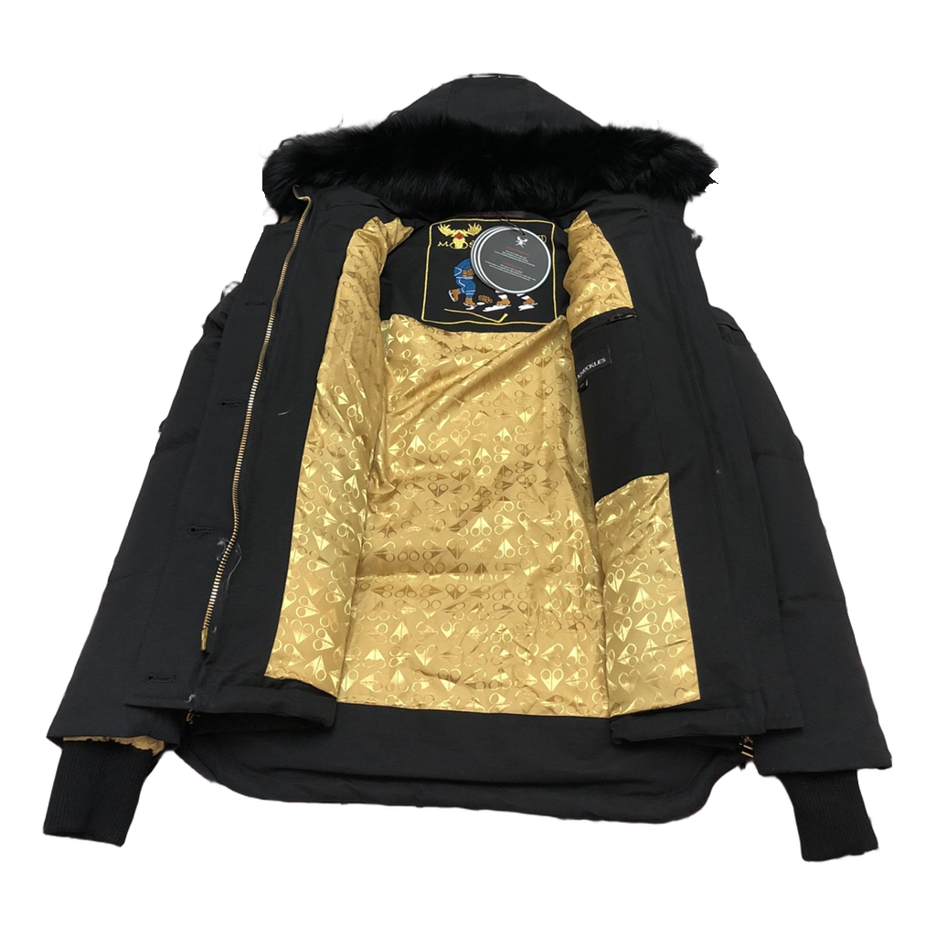 Moose Knuckles Gold 3Q Fur-Trim Hooded Puffer Jacket in Black