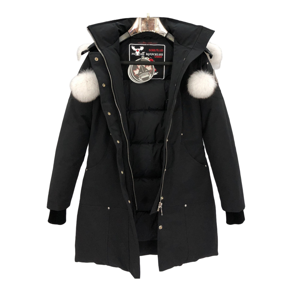 Moose Knuckles Stirling Parka with White Fur Trim