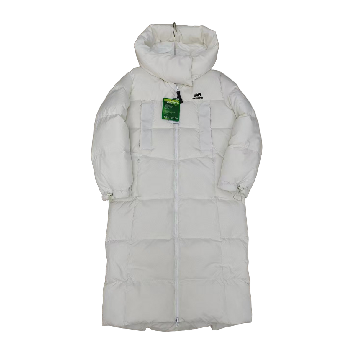 New Balance Hooded Long Puffer Coat in Off White
