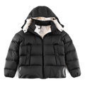 Moncler Contrast-Lined Logo-Hood Puffer Jacket in Black