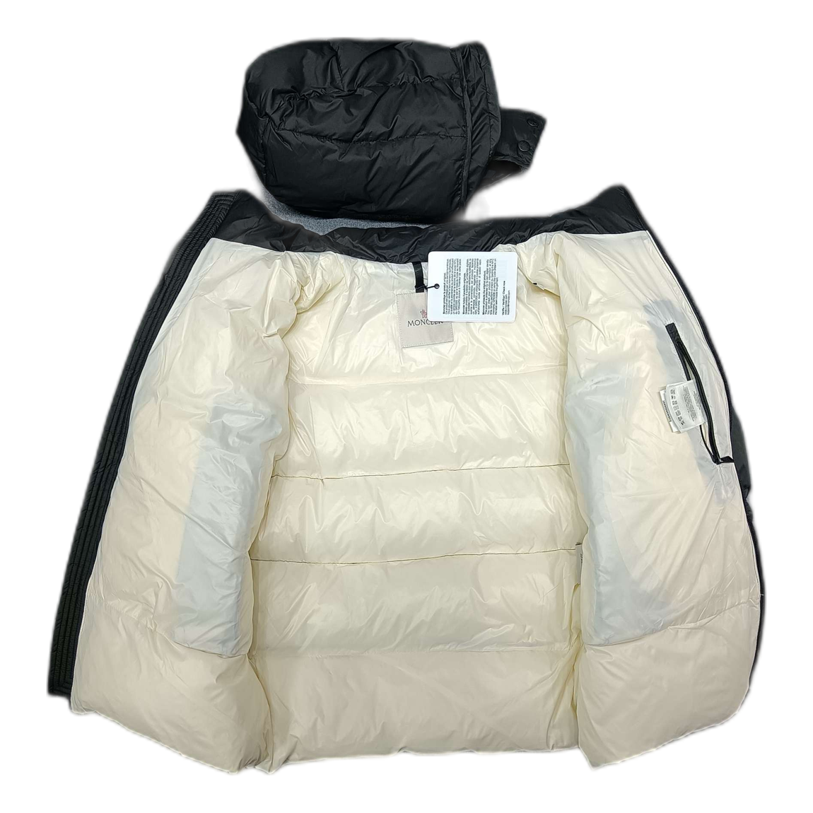Moncler Contrast-Lined Logo-Hood Puffer Jacket in Black