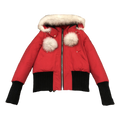 Moose Knuckles Debbie Pom-Pom Hooded Bomber Jacket in Red