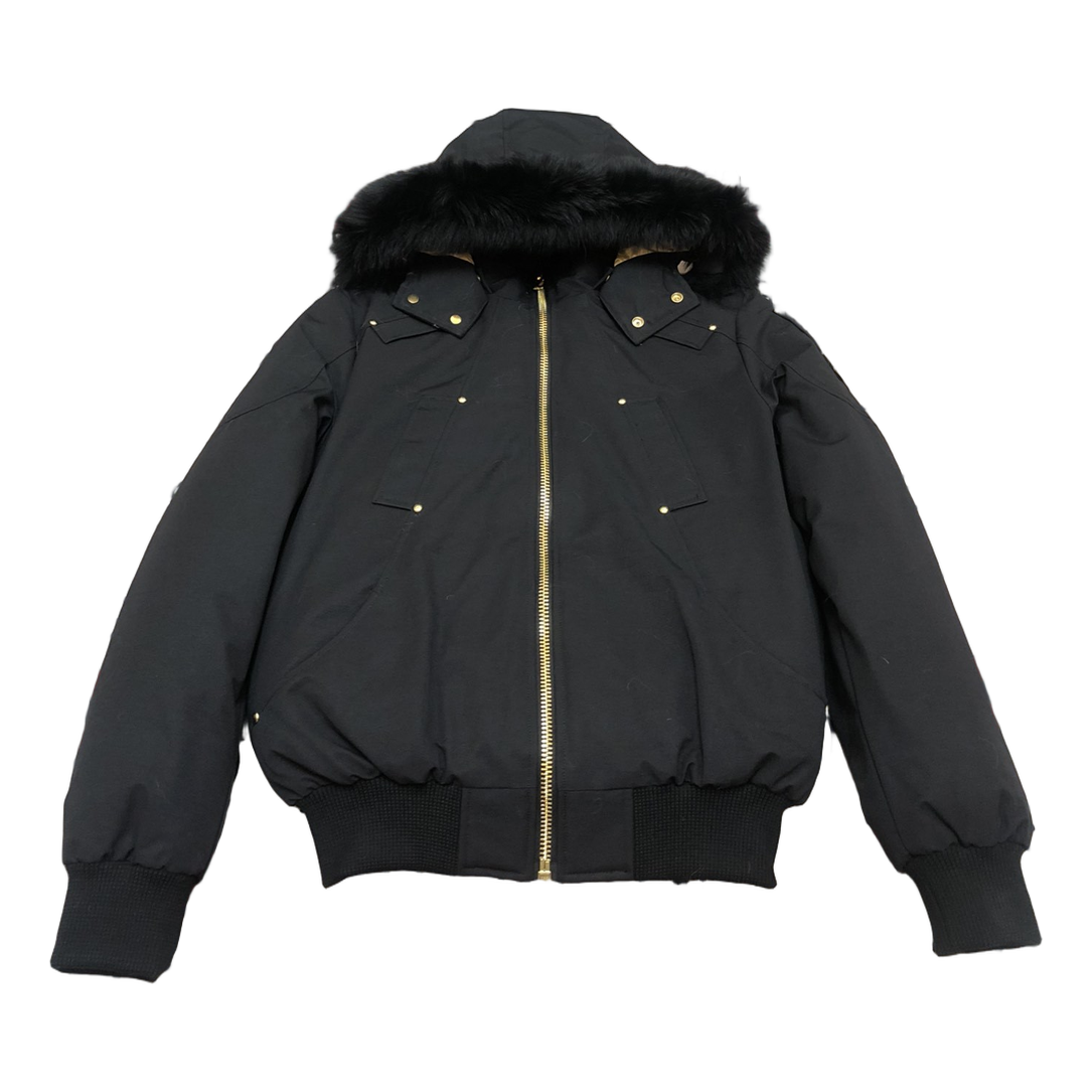 Moose Knuckles Gold Ballistic Fur-Trim Bomber Jacket in Black