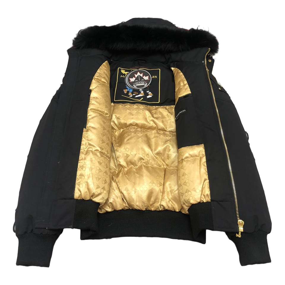 Moose Knuckles Gold Ballistic Fur-Trim Bomber Jacket in Black