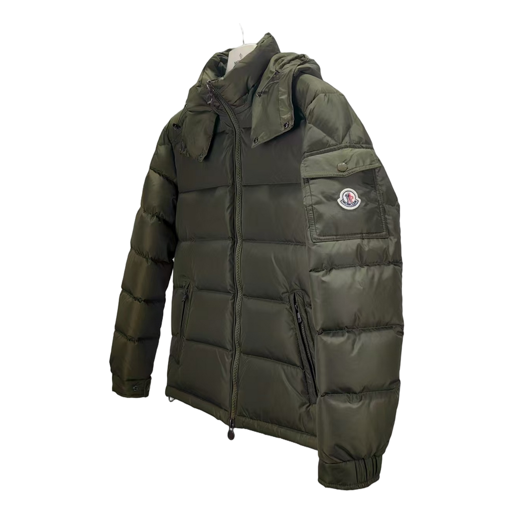 Moncler Maya Matte Hooded Puffer Jacket in Olive Green