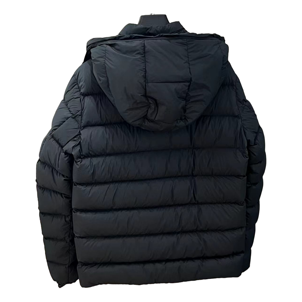 Moncler Vertical-Logo Placket Hooded Puffer Jacket in Black