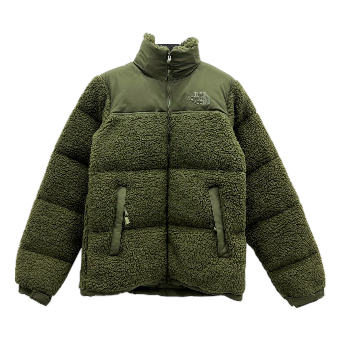 The North Face Fleece-Panel Stand-Collar Puffer Jacket in Olive