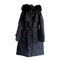 Prada Belted Fur-Trim Hooded Coat in Black
