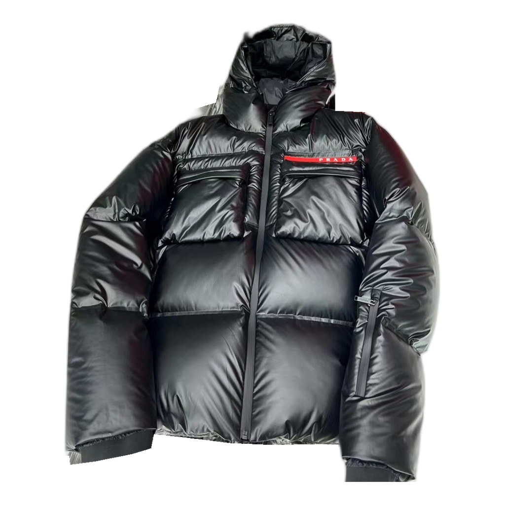 Prada Linea Rossa Hooded Puffer Jacket in Black