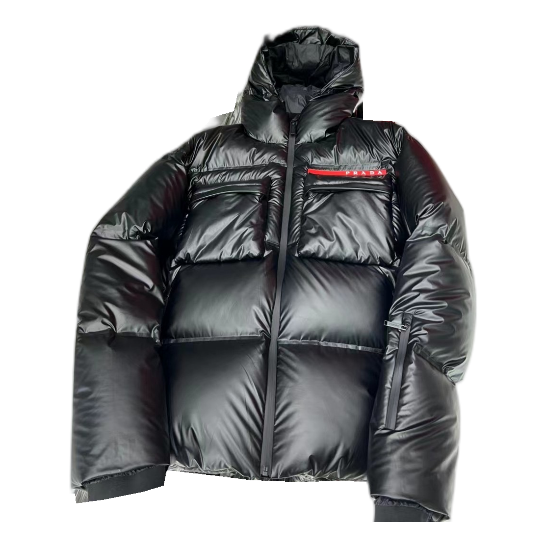 Prada Linea Rossa Hooded Puffer Jacket in Black