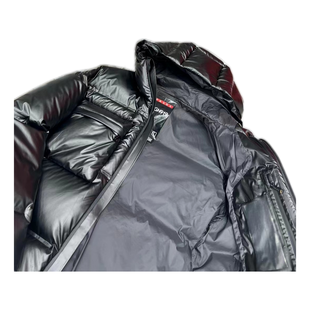 Prada Linea Rossa Hooded Puffer Jacket in Black