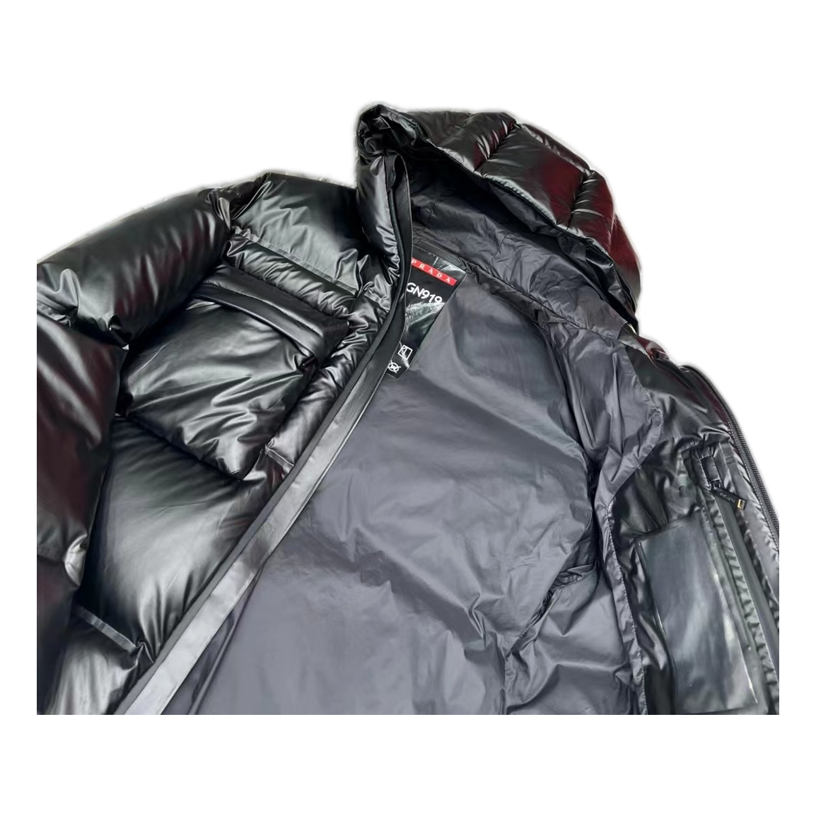 Prada Linea Rossa Hooded Puffer Jacket in Black